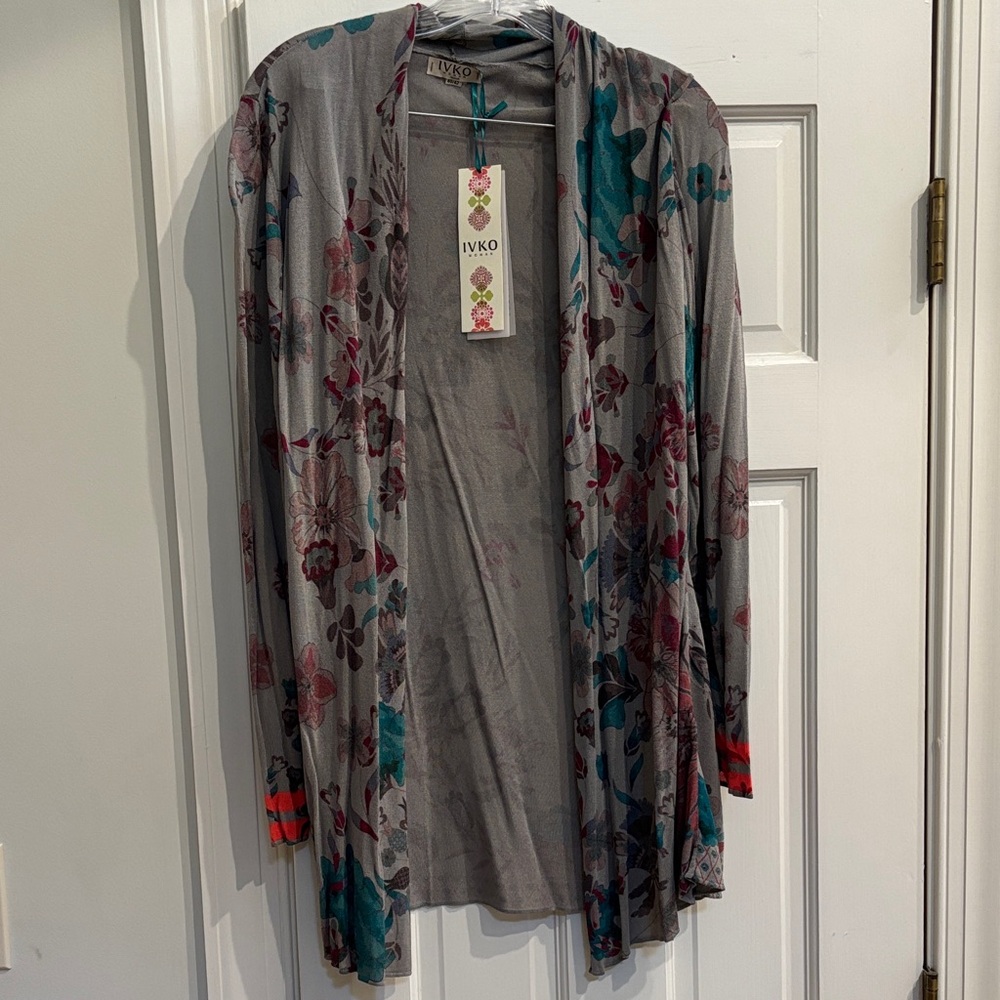 IVKO Gray Cardigan with Floral Accents
